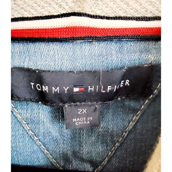 Tommy Hilfiger 2X Hoodie Women Full Zip Denim Jacket Patches Acid Wash - Picture 7 of 13